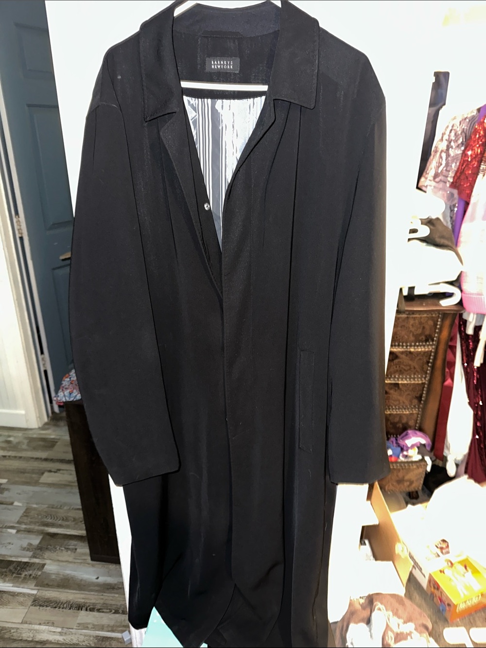 Barneys New York Black Long Single-Breasted Trench